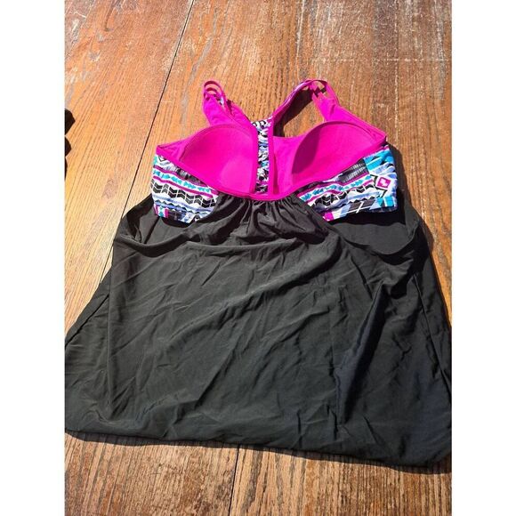 New XL Multi Color Strappy Racerback Cut Out Tankini Swimsuit Bathing Suit Top - Picture 4 of 4